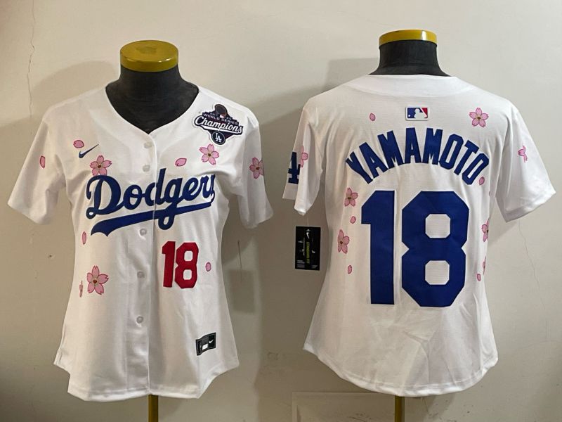 Women Nike 2026 Los Angeles Dodgers #18 Yamamoto White Sakura Edition Game MLB Jersey 05->women mlb jersey->Women Jersey